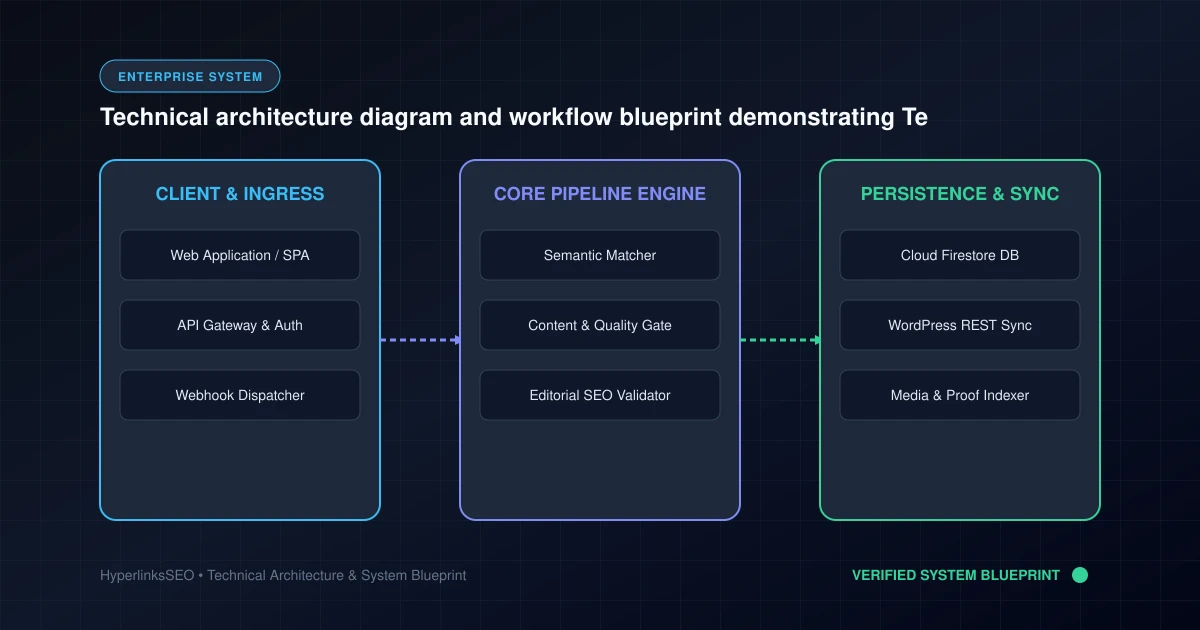 Technical architecture diagram and workflow blueprint demonstrating Technology / AI
